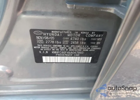 2006 Hyundai Azera Limited/Se from USA, damaged, VIN KMHFC46F46A047860